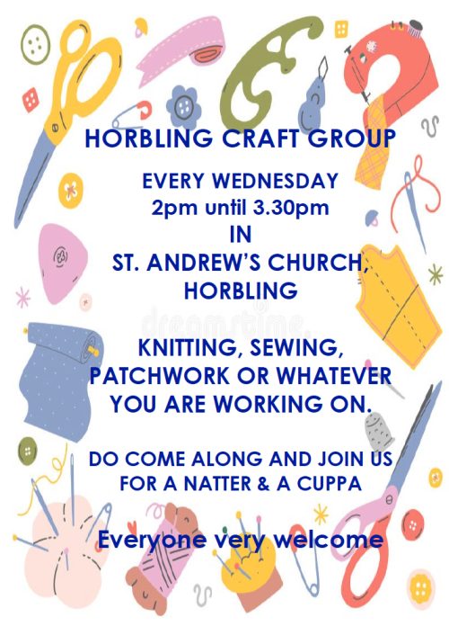 Horbling Craft Group, every Wednesday 2pm until 3.30pm