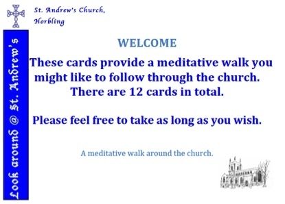 Meditative Walk cards inside the church